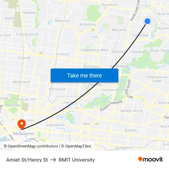 Amiet St/Henry St to RMIT University map