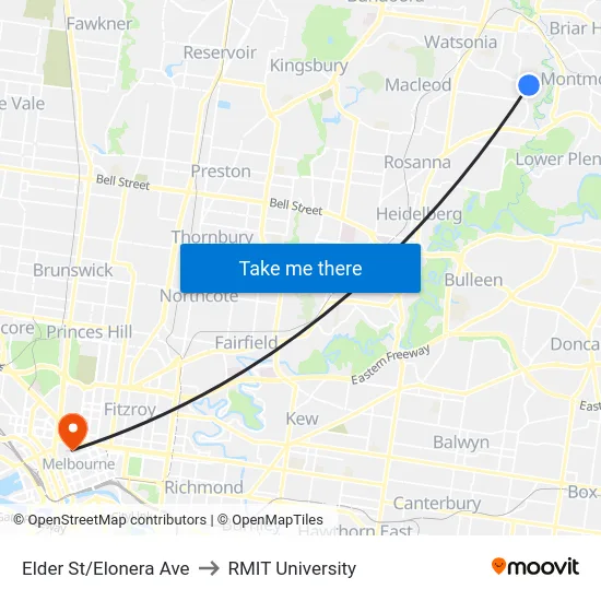 Elder St/Elonera Ave to RMIT University map