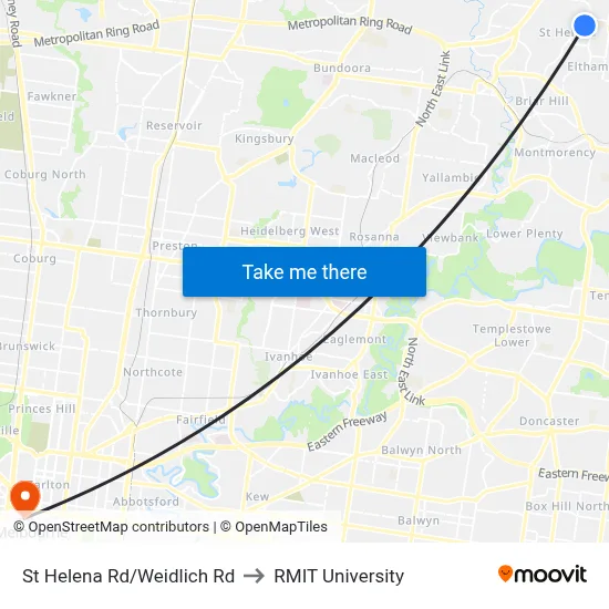 St Helena Rd/Weidlich Rd to RMIT University map