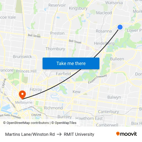Martins Lane/Winston Rd to RMIT University map