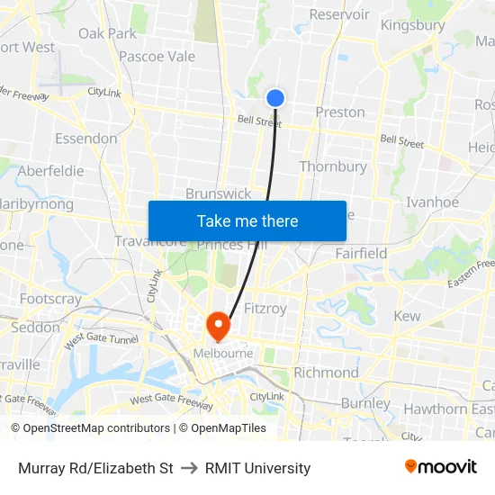 Murray Rd/Elizabeth St to RMIT University map