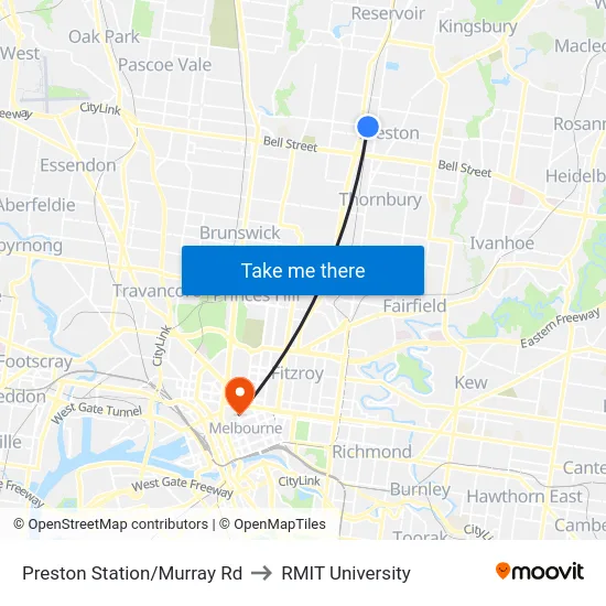 Preston Station/Murray Rd to RMIT University map
