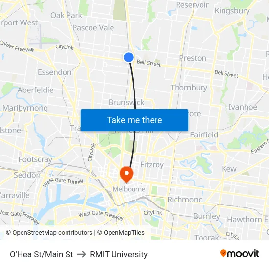O'Hea St/Main St to RMIT University map