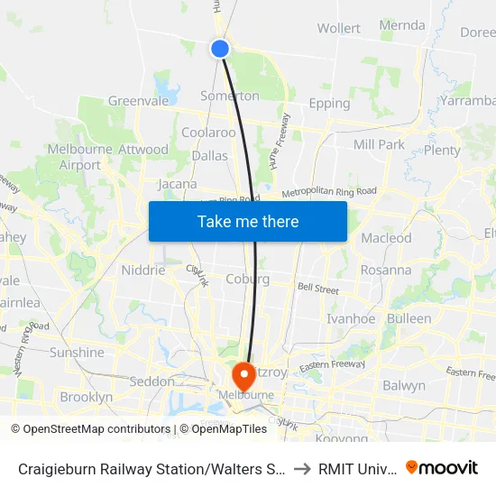 Craigieburn Station/Walters St to RMIT University map