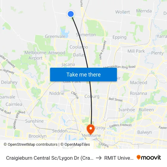 Craigieburn Central Sc/Lygon Dr to RMIT University map