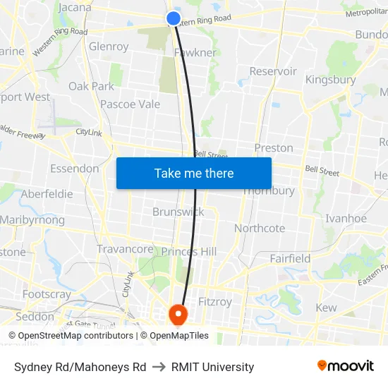 Sydney Rd/Mahoneys Rd to RMIT University map