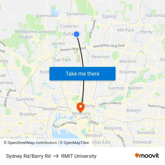 Sydney Rd/Barry Rd to RMIT University map