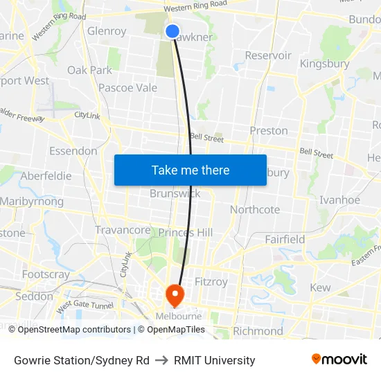 Gowrie Station/Sydney Rd to RMIT University map