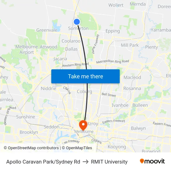 Apollo Caravan Park/Sydney Rd to RMIT University map