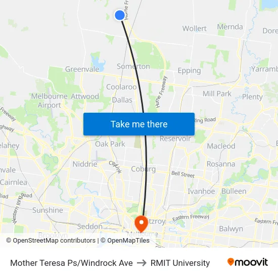 Mother Teresa Ps/Windrock Ave to RMIT University map