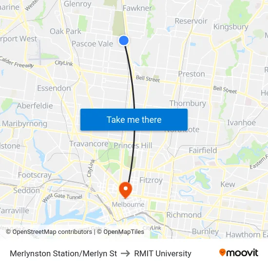 Merlynston Station/Merlyn St to RMIT University map