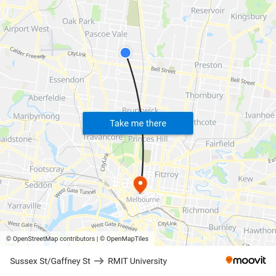 Sussex St/Gaffney St to RMIT University map