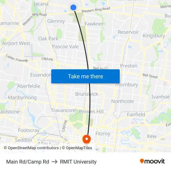 Main Rd/Camp Rd to RMIT University map