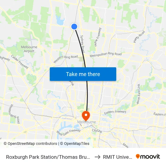 Roxburgh Park Station/Thomas Brunton Pde to RMIT University map