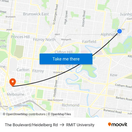 The Boulevard/Heidelberg Rd to RMIT University map