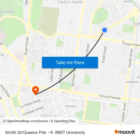 Smith St/Queens Pde to RMIT University map