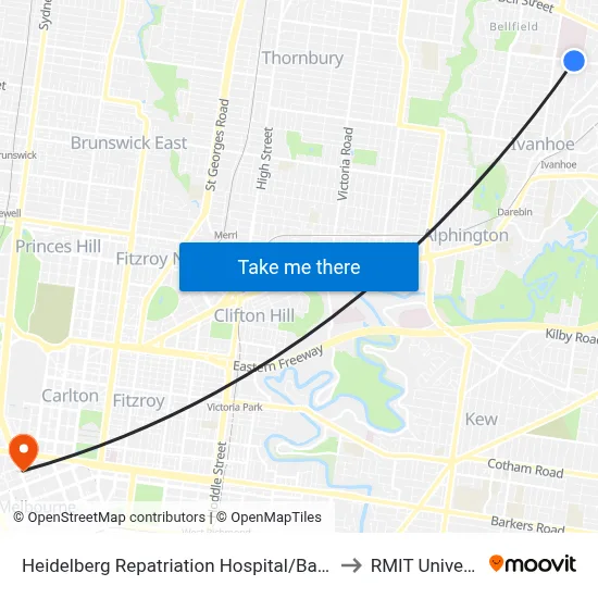 Heidelberg Repatriation Hospital/Banksia St to RMIT University map