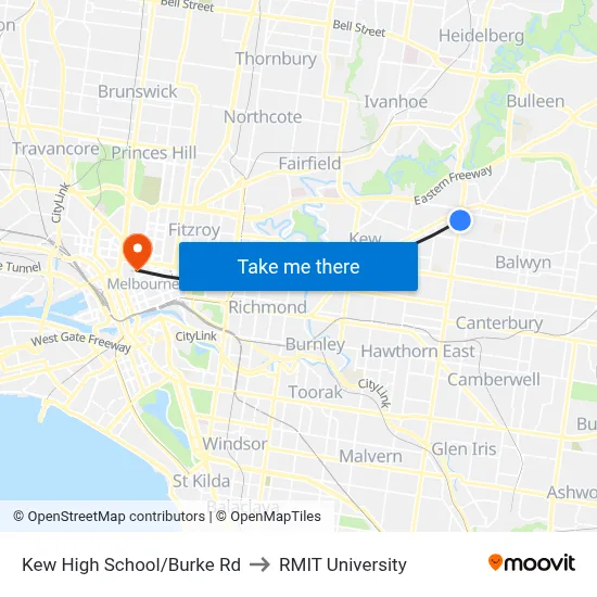 Kew High School/Burke Rd to RMIT University map