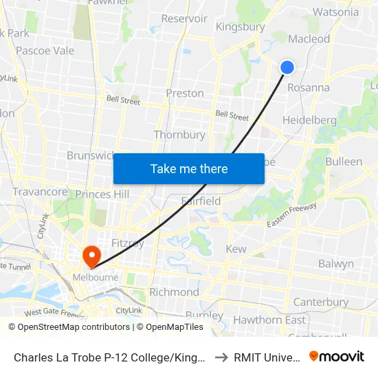 Charles La Trobe P-12 College/Kingsbury Dr to RMIT University map