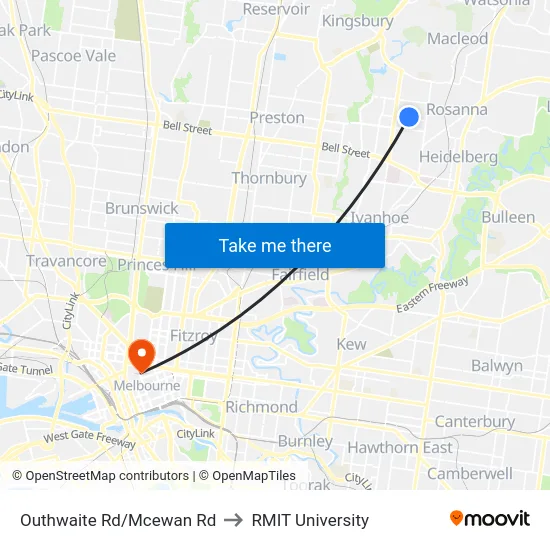 Outhwaite Rd/Mcewan Rd to RMIT University map