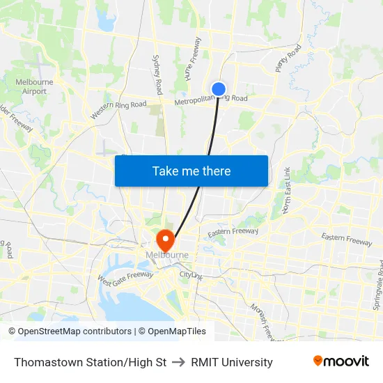 Thomastown Station/High St to RMIT University map