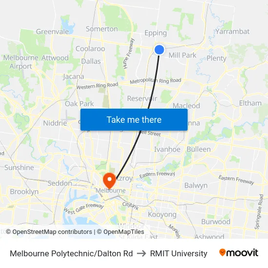 Melbourne Polytechnic/Dalton Rd to RMIT University map