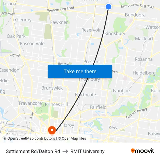 Settlement Rd/Dalton Rd to RMIT University map