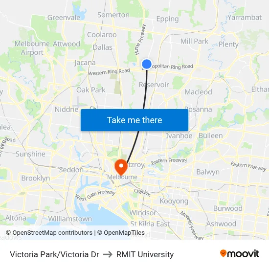 Victoria Park/Victoria Dr to RMIT University map