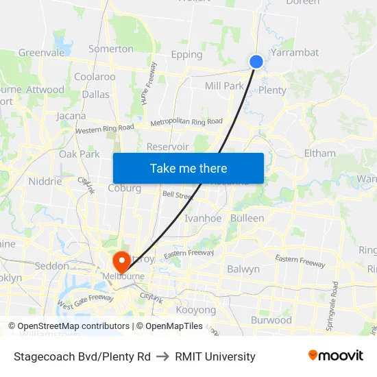 Stagecoach Bvd/Plenty Rd to RMIT University map