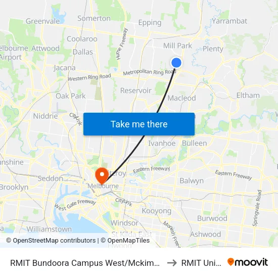 RMIT Bundoora Campus West/Mckimmies Rd to RMIT University map