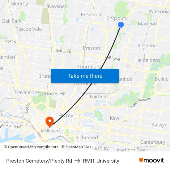 Preston Cemetery/Plenty Rd to RMIT University map