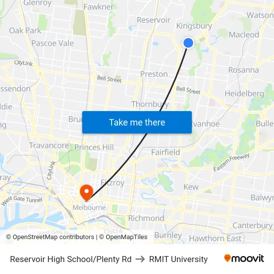 Reservoir High School/Plenty Rd to RMIT University map
