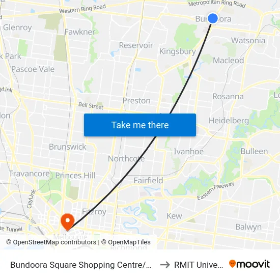 Bundoora Square Shopping Centre/Plenty Rd to RMIT University map