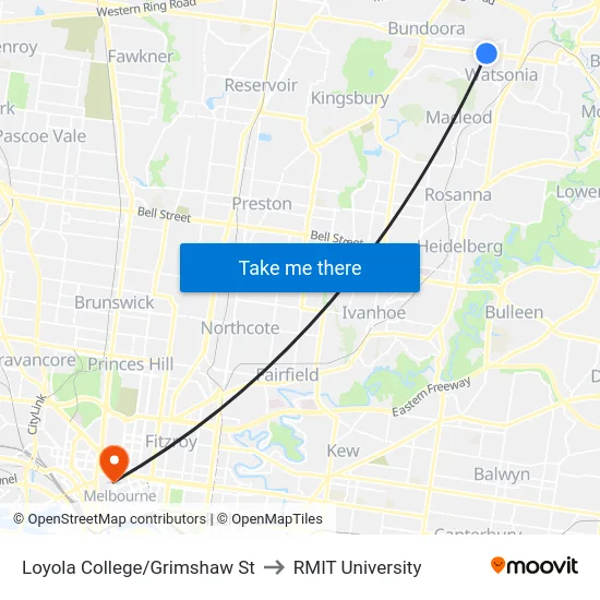 Loyola College/Grimshaw St to RMIT University map