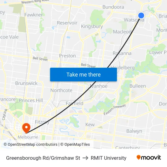 Greensborough Rd/Grimshaw St to RMIT University map