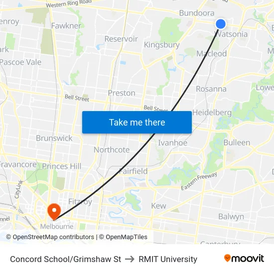 Concord School/Grimshaw St to RMIT University map