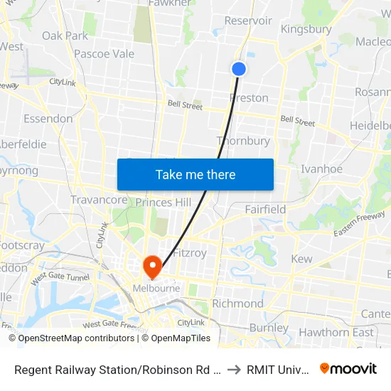 Regent Station/Robinson Rd to RMIT University map