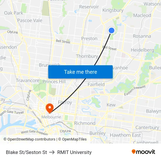 Blake St/Seston St to RMIT University map
