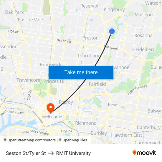 Seston St/Tyler St to RMIT University map