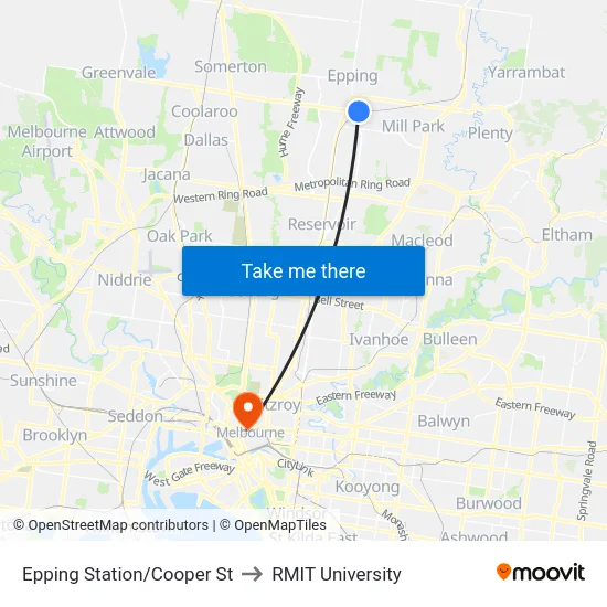 Epping Station/Cooper St to RMIT University map