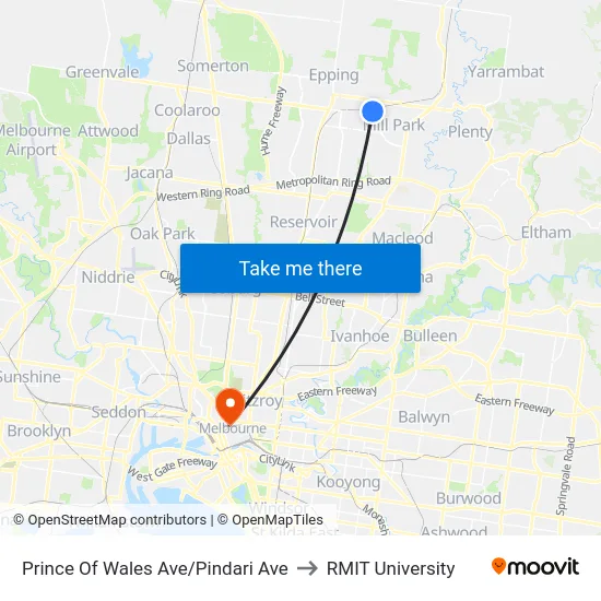Prince Of Wales Ave/Pindari Ave to RMIT University map