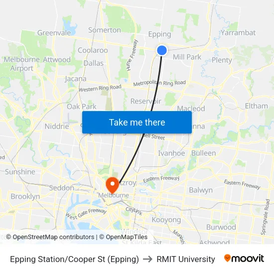 Epping Station/Cooper St to RMIT University map
