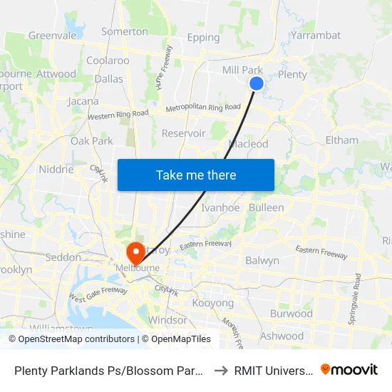 Plenty Parklands Ps/Blossom Park Dr to RMIT University map