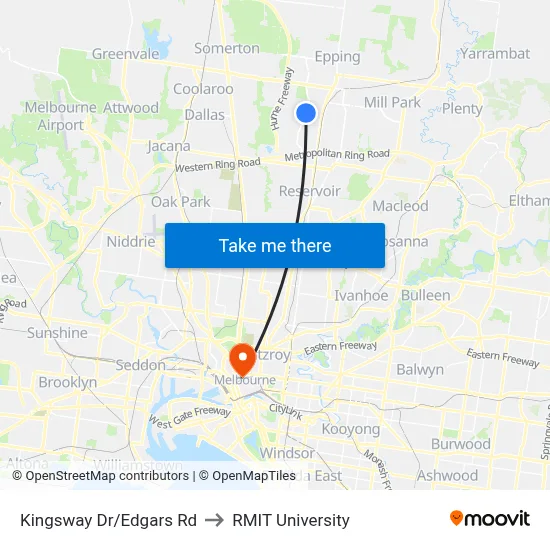 Kingsway Dr/Edgars Rd to RMIT University map