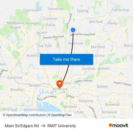 Main St/Edgars Rd to RMIT University map