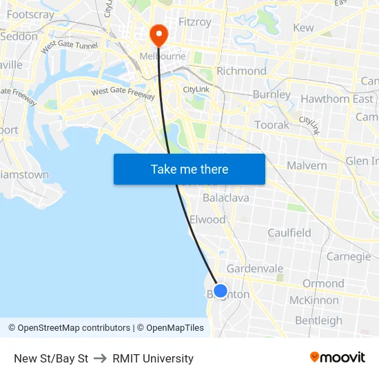 New St/Bay St to RMIT University map