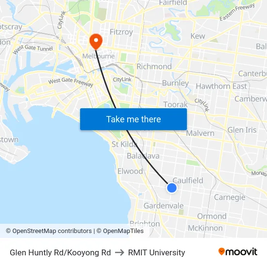 Glen Huntly Rd/Kooyong Rd to RMIT University map