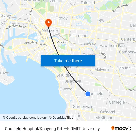 Caulfield Hospital/Kooyong Rd to RMIT University map