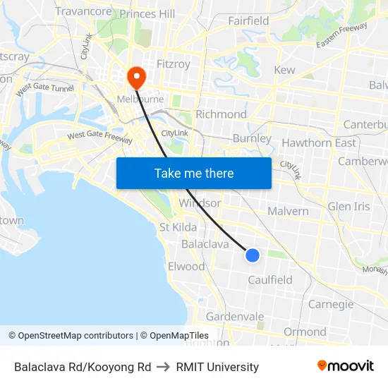 Balaclava Rd/Kooyong Rd to RMIT University map