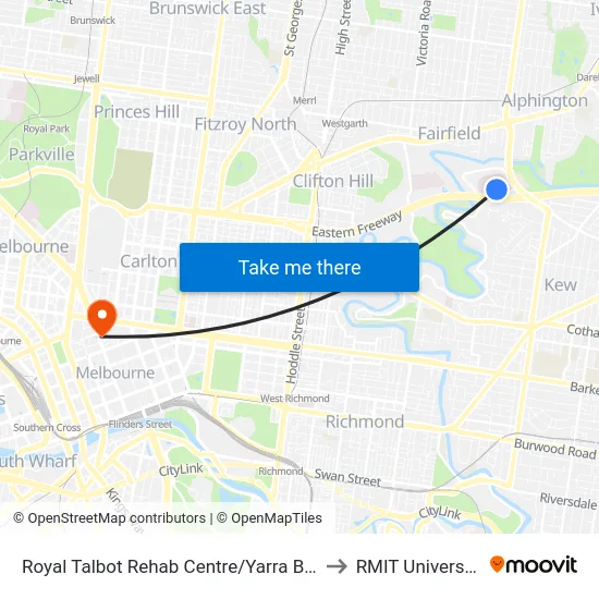 Royal Talbot Rehab Centre/Yarra Bvd to RMIT University map